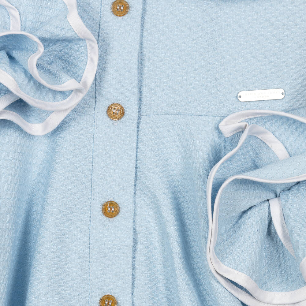 Jessie and James London-Girls Blue 3D Flower Cotton Dress | Childrensalon Outlet