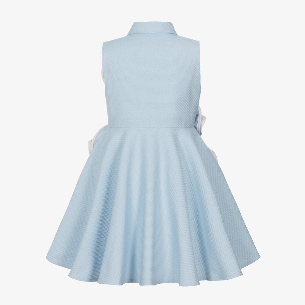 Jessie and James London-Girls Blue 3D Flower Cotton Dress | Childrensalon Outlet