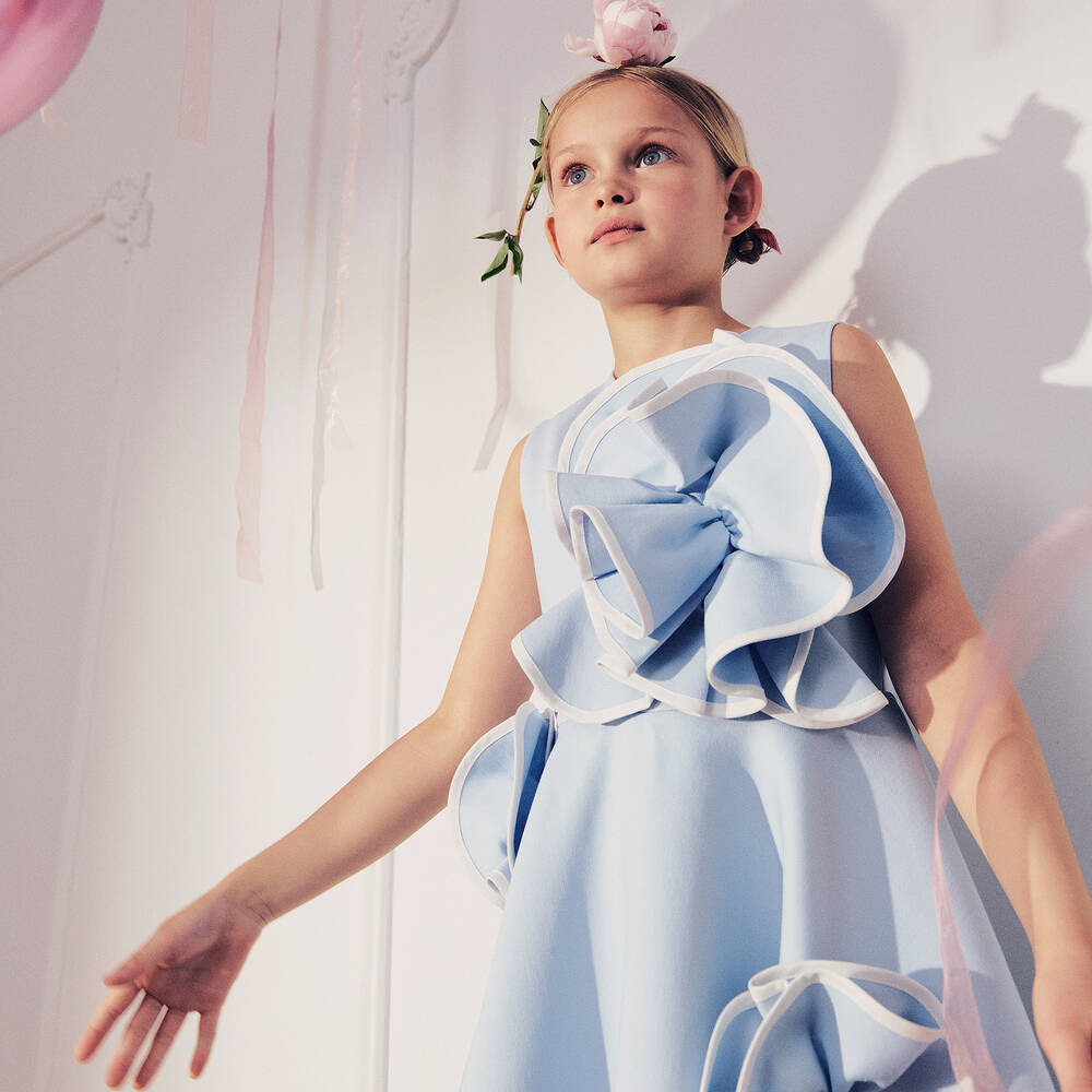 Jessie and James London-Girls Blue 3D Flower Cotton Dress | Childrensalon Outlet