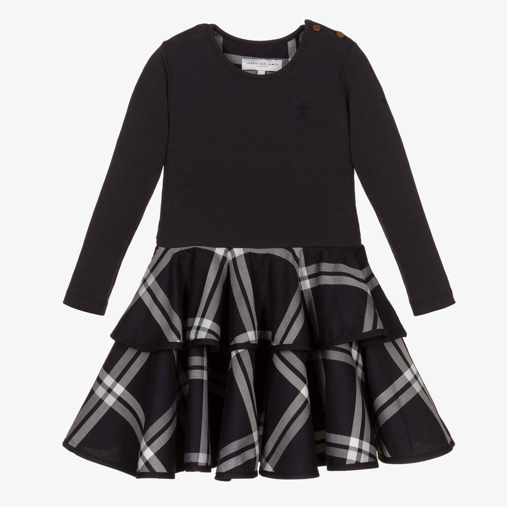 Jessie and James London - Girls Blue Check Dress | Childrensalon