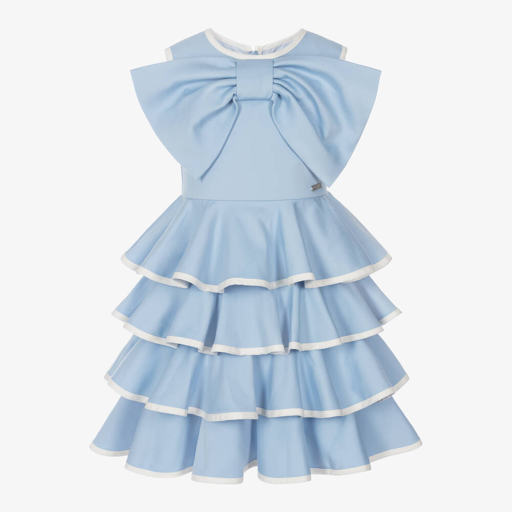 Jessie and James London-Girls Blue Cotton Bow Dress | Childrensalon Outlet