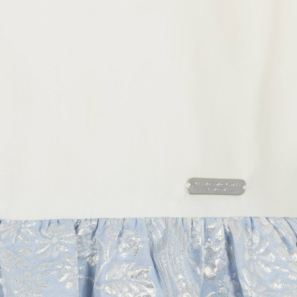 Jessie and James London-Girls Blue Cotton Floral Jacquard Dress | Childrensalon Outlet