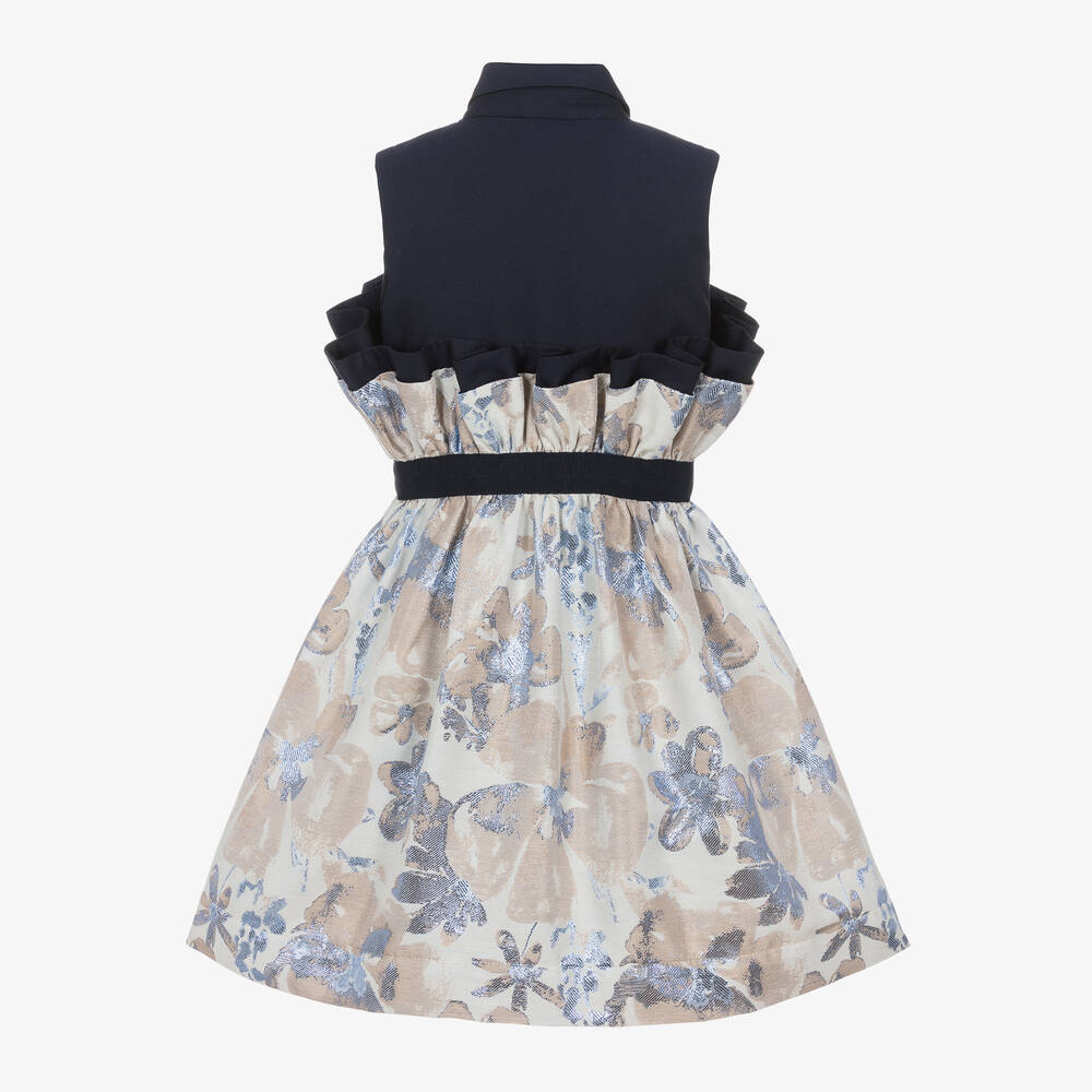 جيسي آند جيمس لندن-فستان قطن تويل وجاكارد لون كحلي بطبعة ورود | Childrensalon Outlet