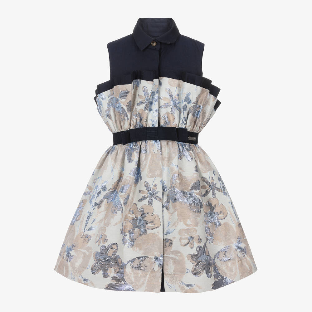 Jessie and James London-فستان قطن تويل وجاكارد لون كحلي بطبعة ورود | Childrensalon Outlet