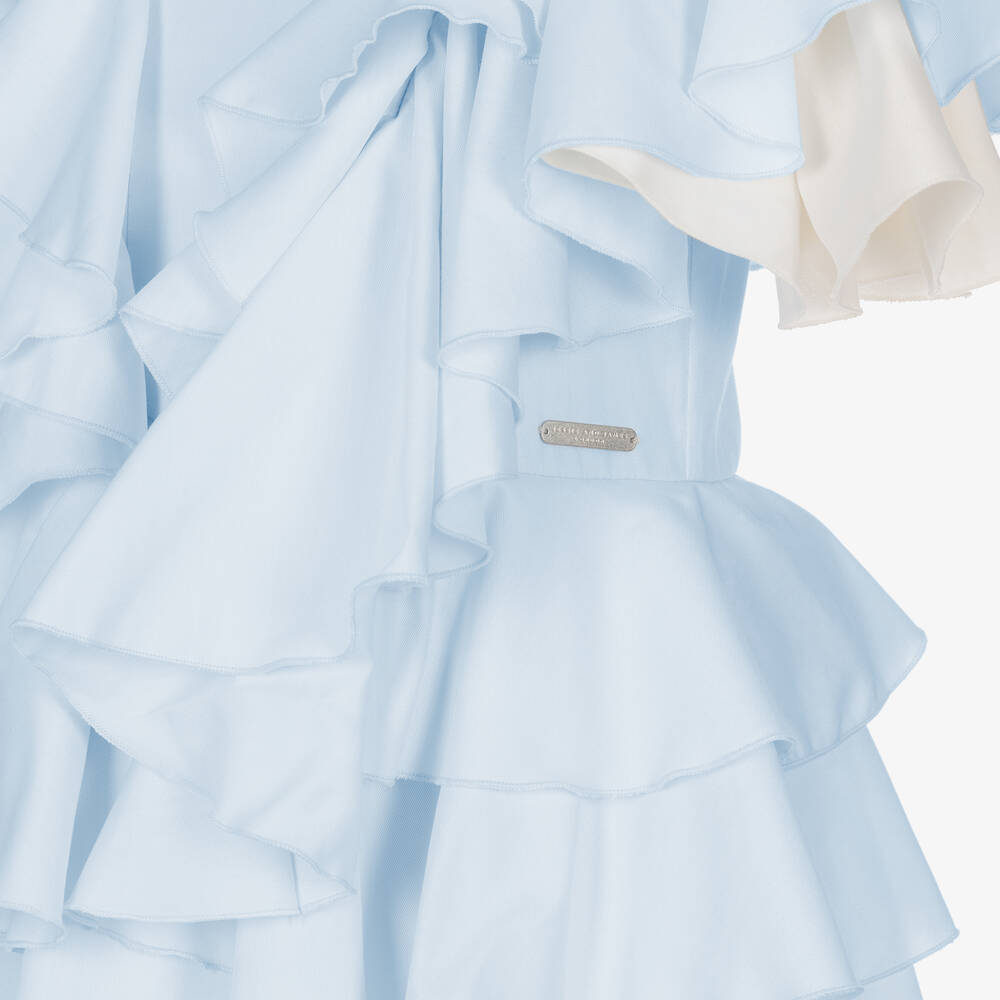 Jessie and James London-فستان قطن مزين بكشكش لون أزرق | Childrensalon Outlet