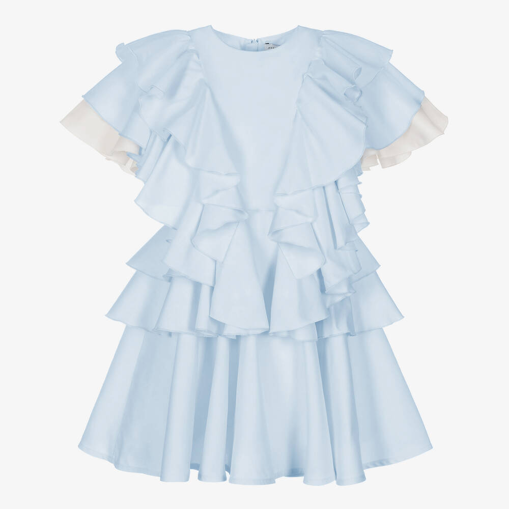 Jessie and James London - Girls Blue Cotton Ruffle Dress | Childrensalon