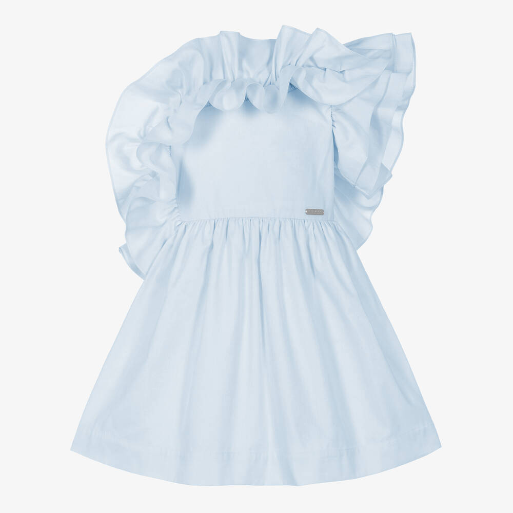 Jessie and James London - Girls Blue Cotton Ruffle Dress | Childrensalon