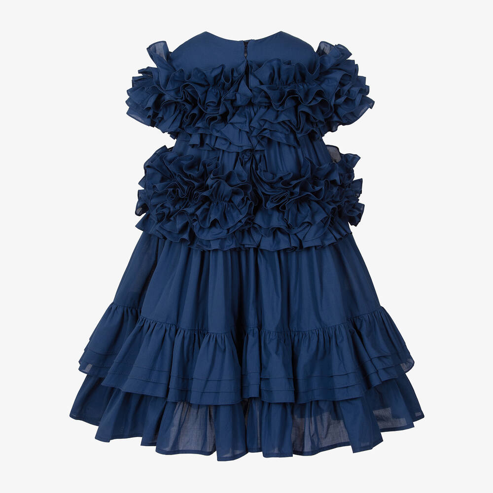 Jessie and James London-Girls Blue Cotton Ruffle Dress | Childrensalon Outlet