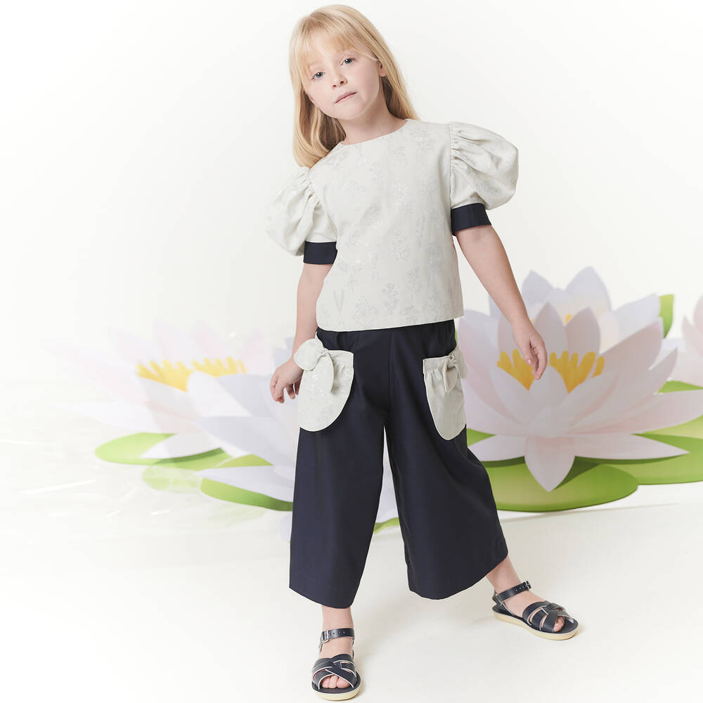 Jessie and James London-Girls Blue Cotton Trousers | Childrensalon Outlet