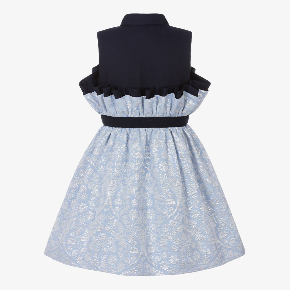 جيسي آند جيمس لندن-فستان قطن تويل وجاكارد لون أزرق بطبعة ورود | Childrensalon Outlet