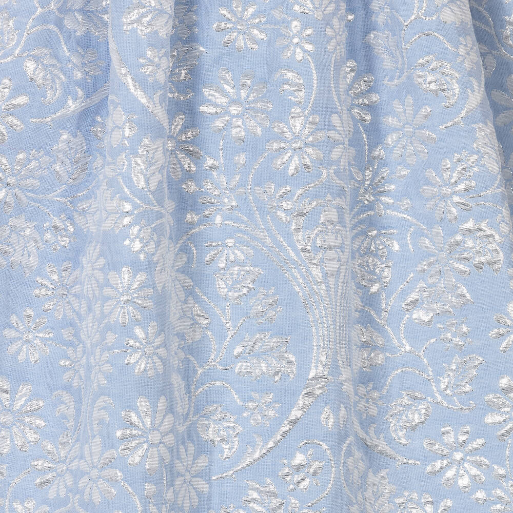 جيسي آند جيمس لندن-فستان قطن تويل وجاكارد لون أزرق بطبعة ورود | Childrensalon Outlet