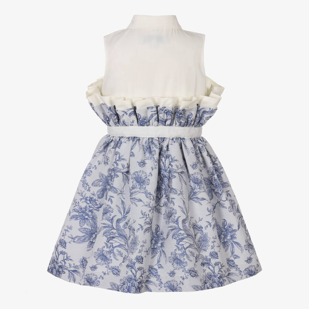 Jessie and James London-Голубое платье из жаккардового хлопка с цветами | Childrensalon Outlet
