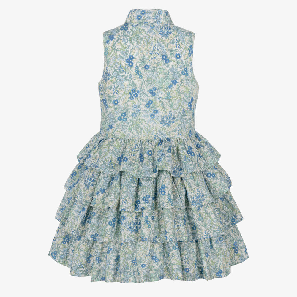 Jessie and James London-Girls Blue & Green Floral Cotton Dress | Childrensalon Outlet