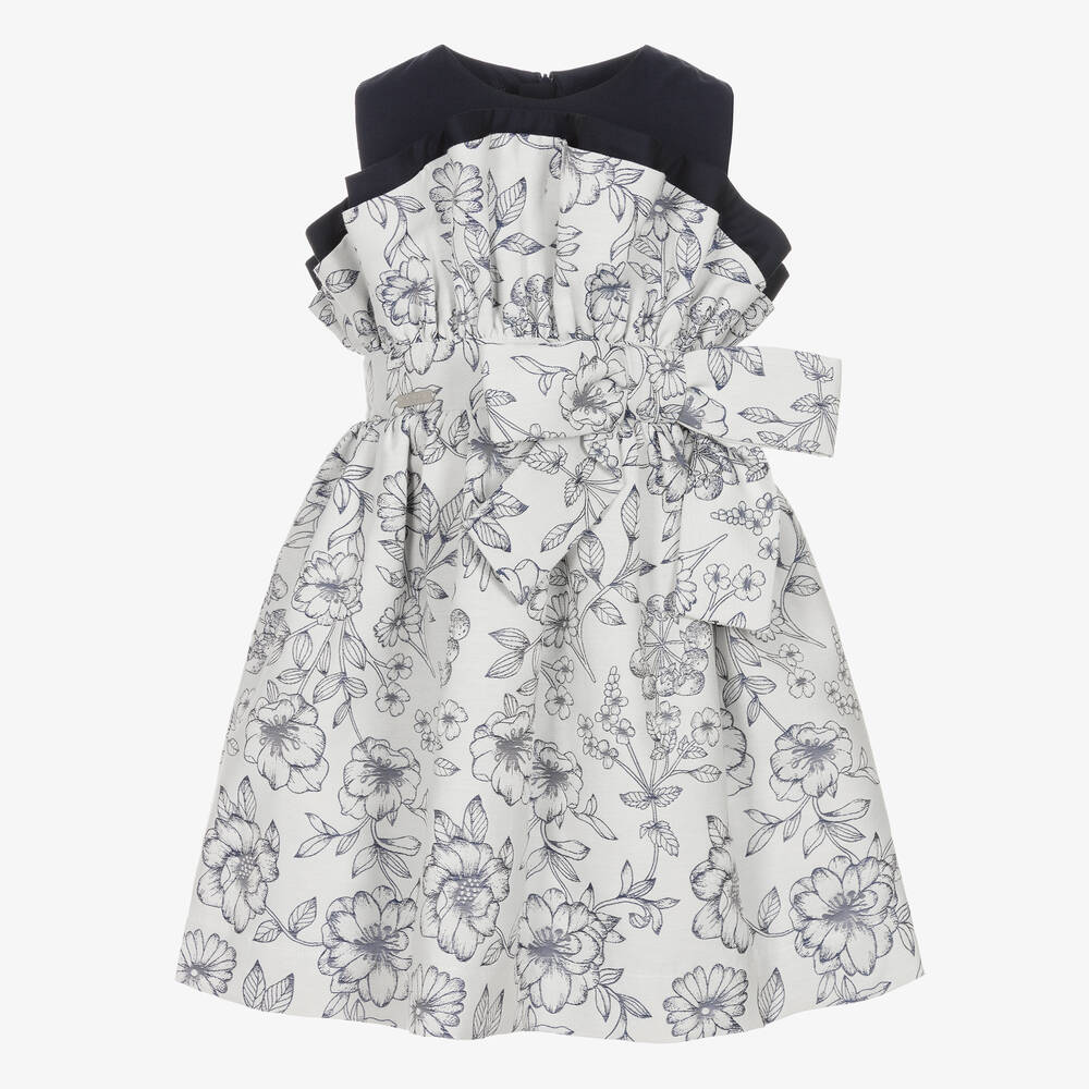 Jessie and James London-فستان جاكارد وقطن تويل لون كحلي بطبعة ورود | Childrensalon Outlet