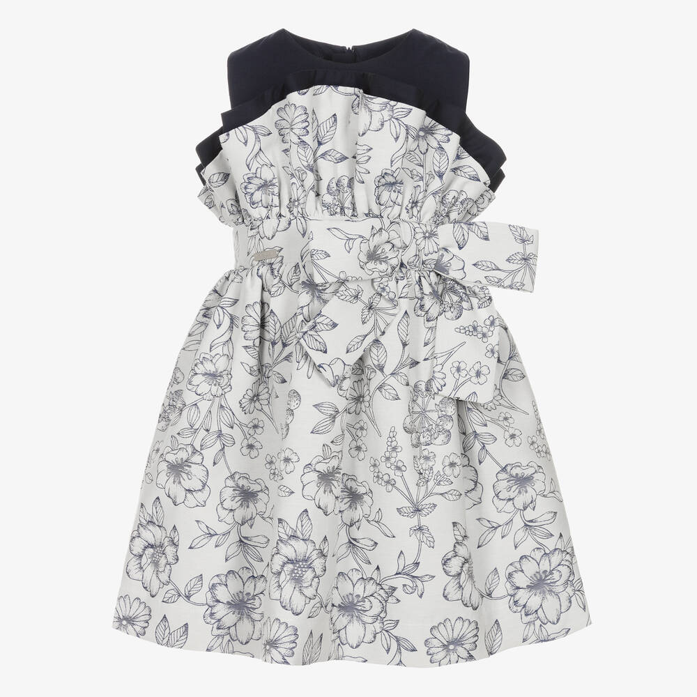 Jessie and James London - Jacquard-Baumwollkleid Blau geblümt | Childrensalon