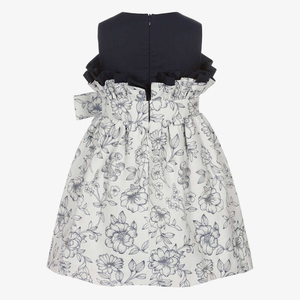 Jessie and James London-Синее платье из хлопкового жаккарда с цветами | Childrensalon Outlet