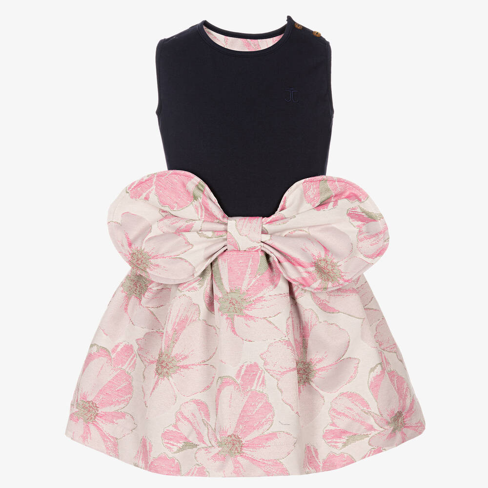 Jessie and James London-Girls Blue & Pink Floral Jacquard Dress | Childrensalon Outlet