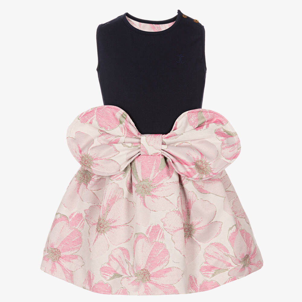 Jessie and James London - Robe jacquard bleu et rose à fleurs | Childrensalon