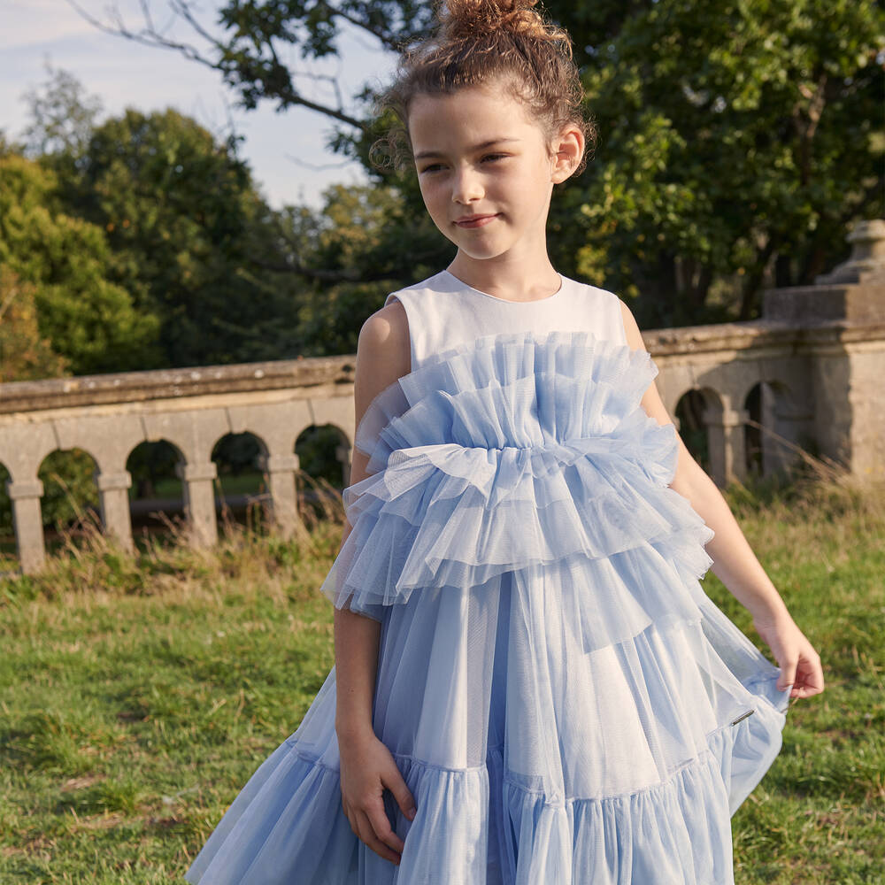 Jessie and James London-Girls Blue Ruffle Tulle Dress | Childrensalon Outlet