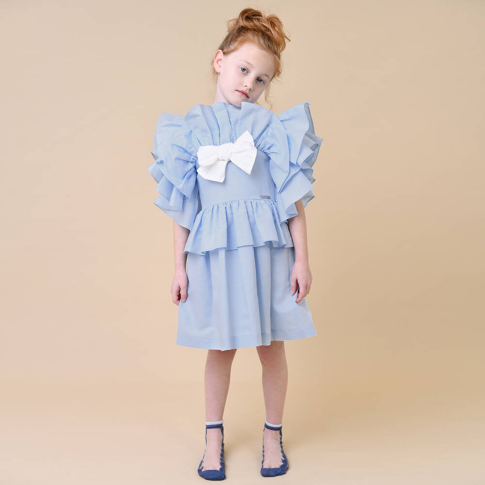 Jessie and James London-Голубое платье с бантом и оборками для девочек | Childrensalon Outlet
