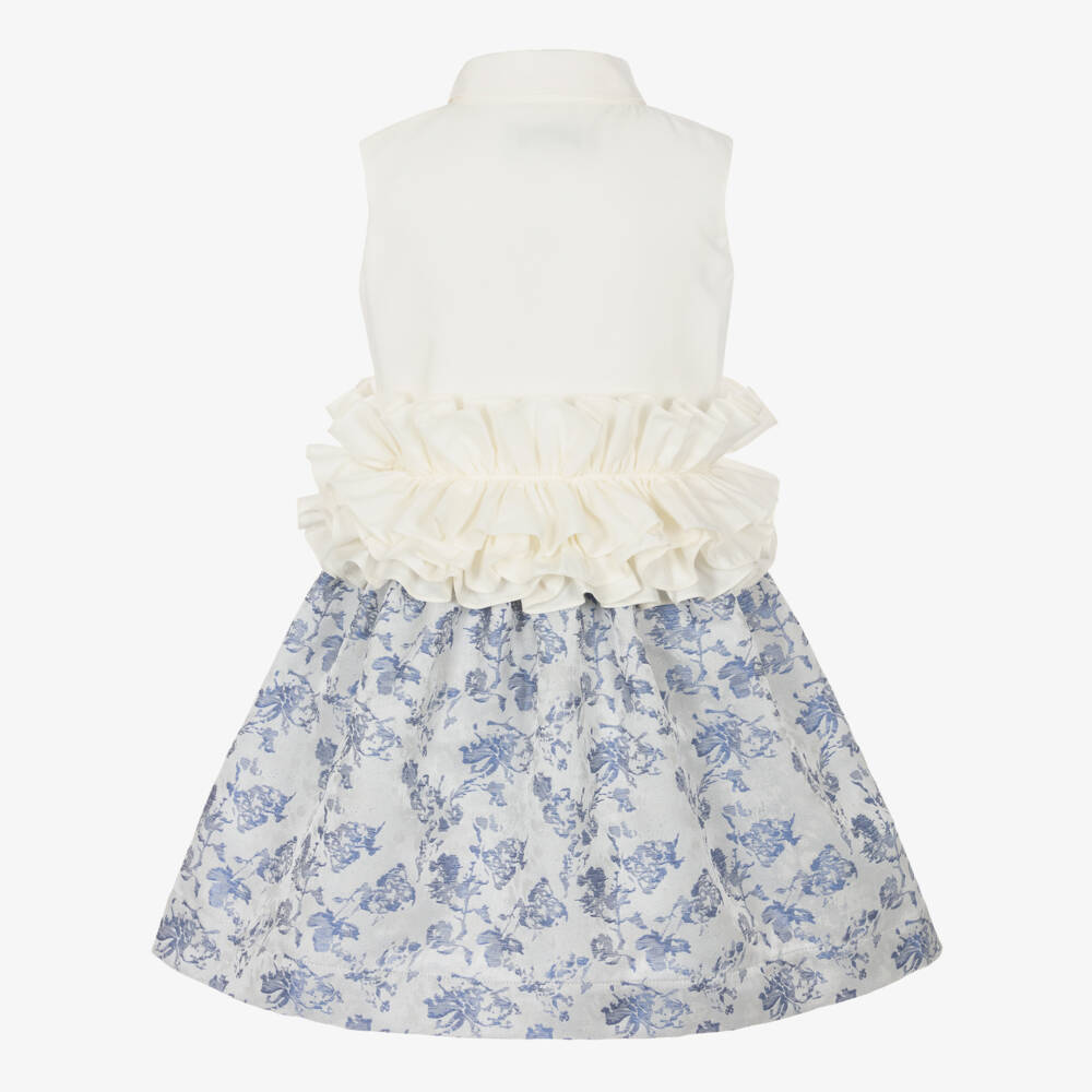 Jessie and James London-Girls Blue Satin & Ivory Twill Dress | Childrensalon Outlet