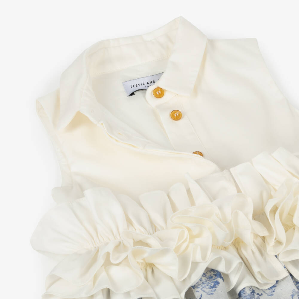 Jessie and James London-Girls Blue Satin & Ivory Twill Dress | Childrensalon Outlet