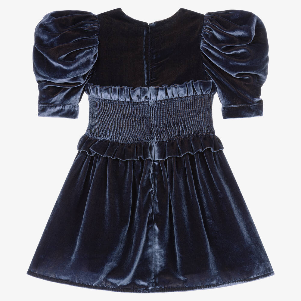 Jessie and James London-Girls Blue Silk Velvet Dress | Childrensalon Outlet