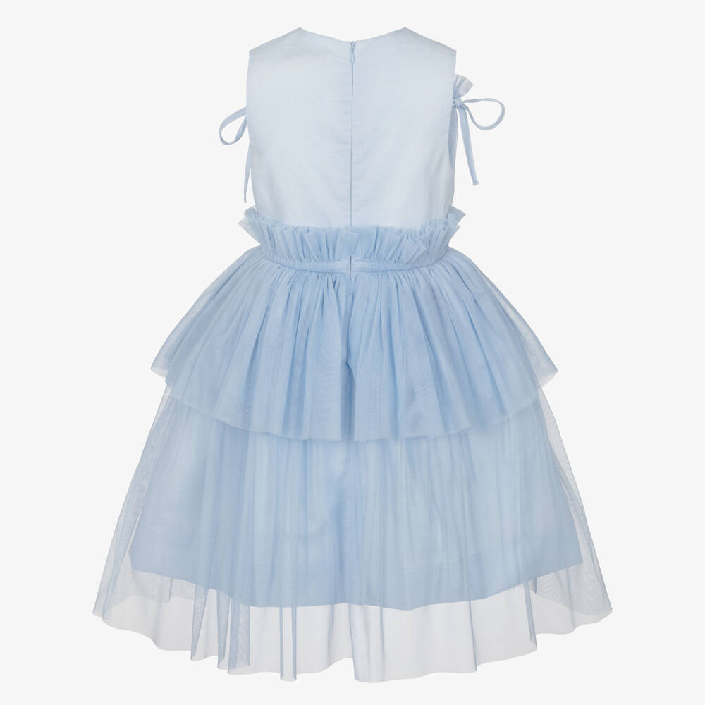 Jessie and James London-Girls Blue Sleeveless Dress with Tulle Overlay | Childrensalon Outlet