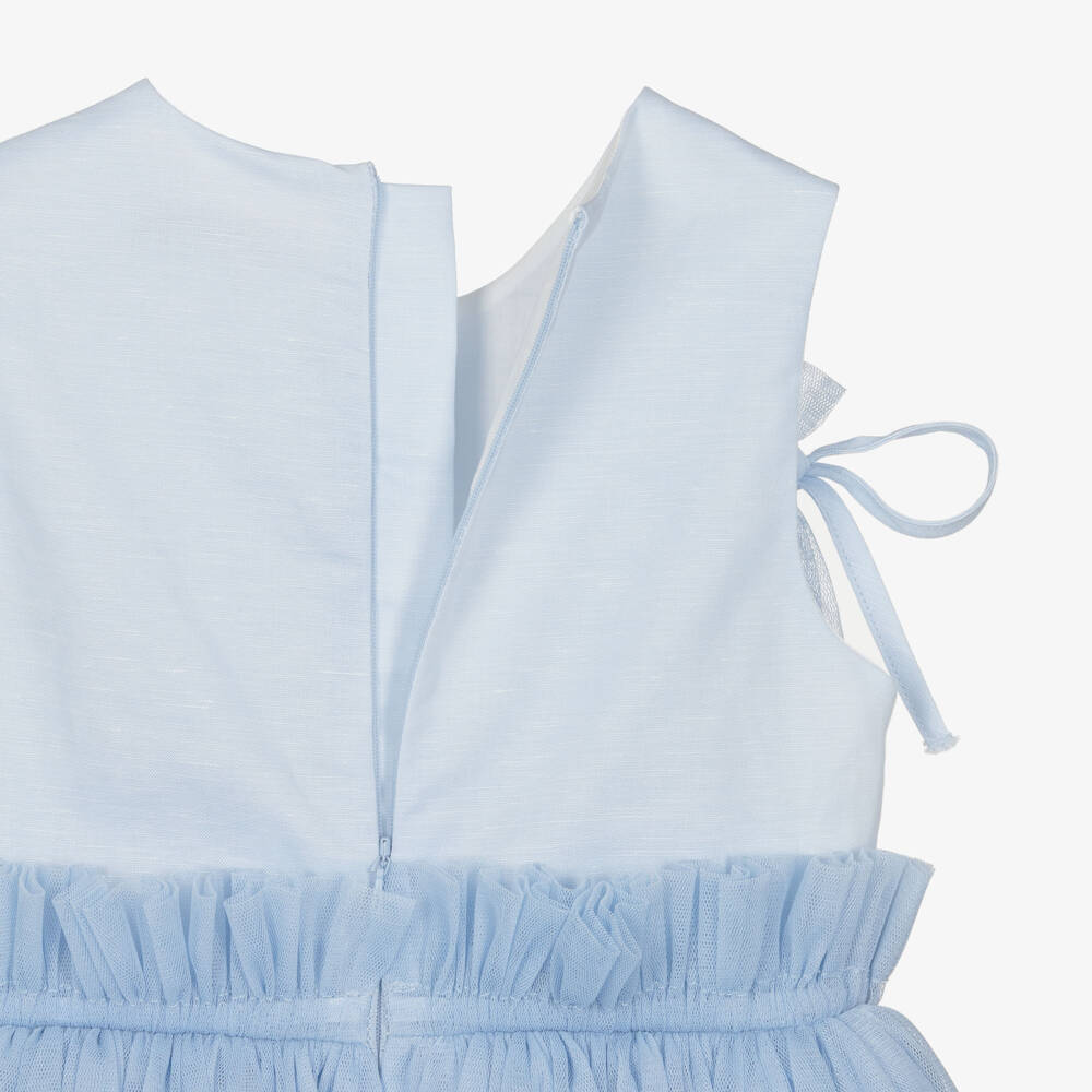 Jessie and James London-Girls Blue Sleeveless Dress with Tulle Overlay | Childrensalon Outlet