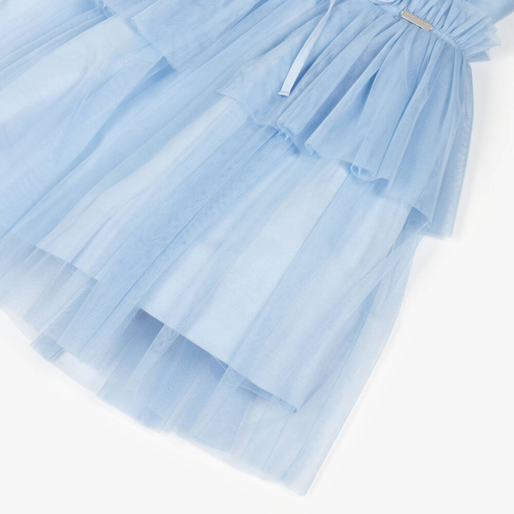 Jessie and James London-Girls Blue Sleeveless Dress with Tulle Overlay | Childrensalon Outlet