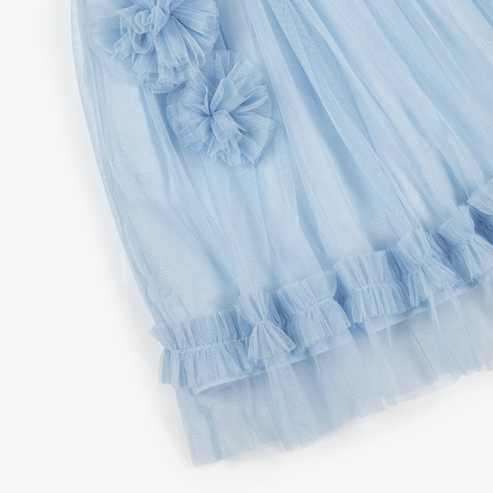 Jessie and James London-Girls Blue Tulle Dress With Floral Appliqués | Childrensalon Outlet