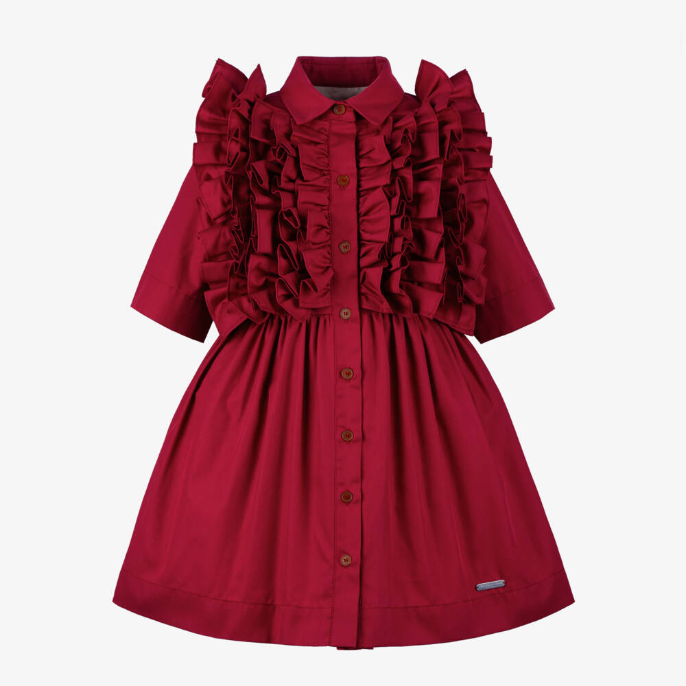 Jessie and James London-Girls Crimson Cotton Frill Dress | Childrensalon Outlet