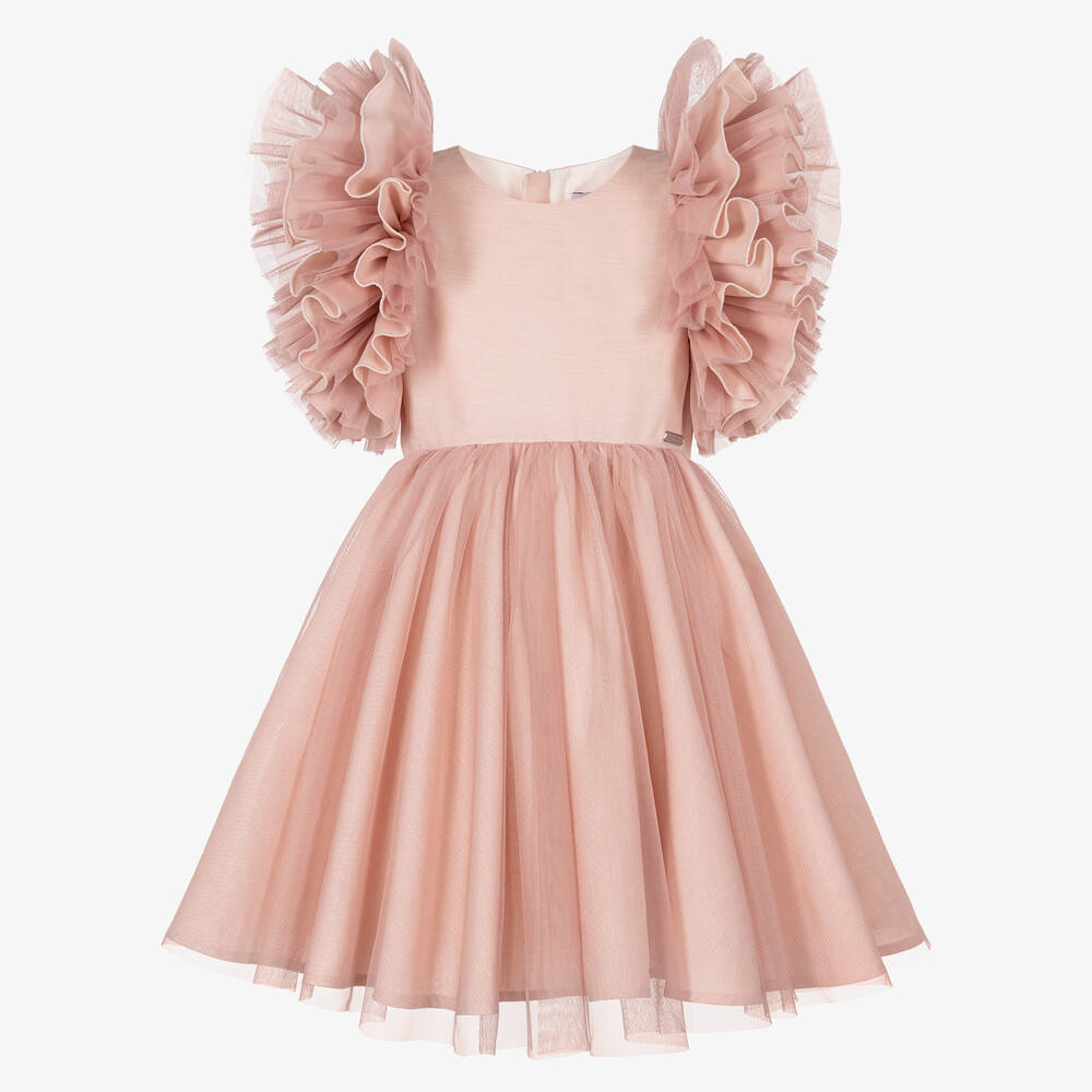 Jessie and James London-Girls Dusky Pink Cotton & Tulle Dress | Childrensalon Outlet