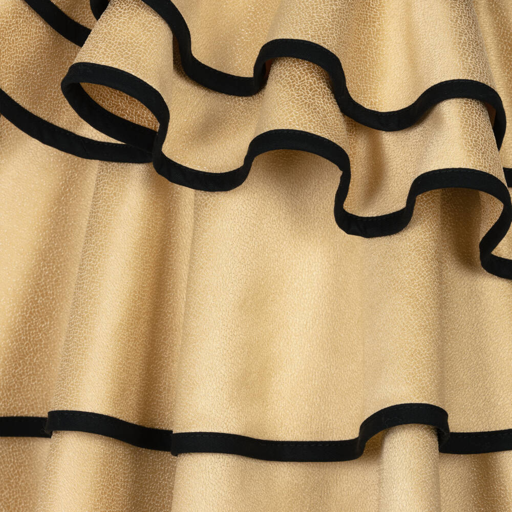 Jessie and James London-فستان ذهبي أنيق للبنات بحواف سوداء | Childrensalon Outlet