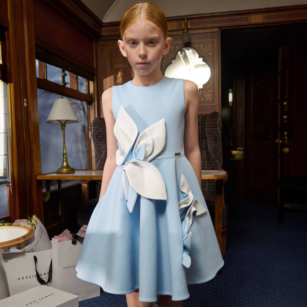 Jessie and James London-Girls Elegant Blue Magnolia Gown | Childrensalon Outlet