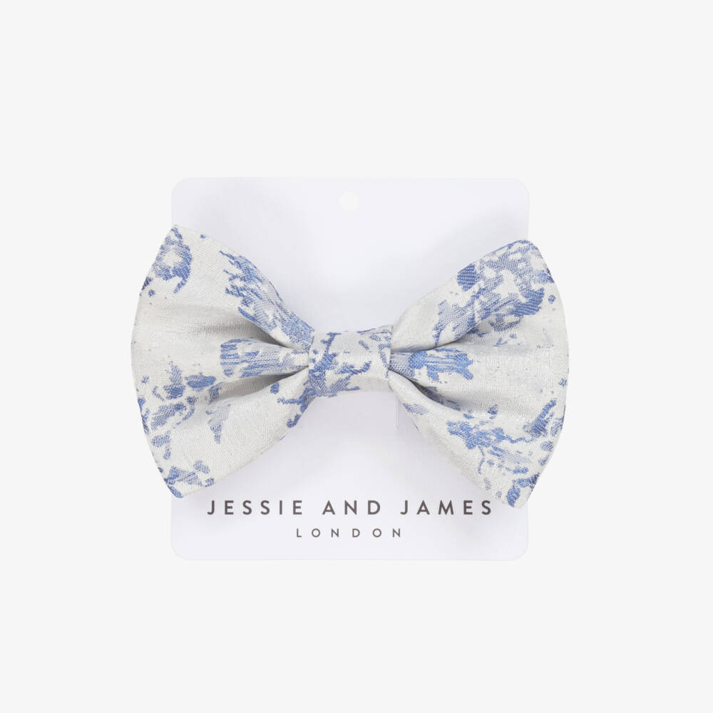 Jessie and James London-Girls' Elegant Blue Patterned Bow Clip | Childrensalon Outlet