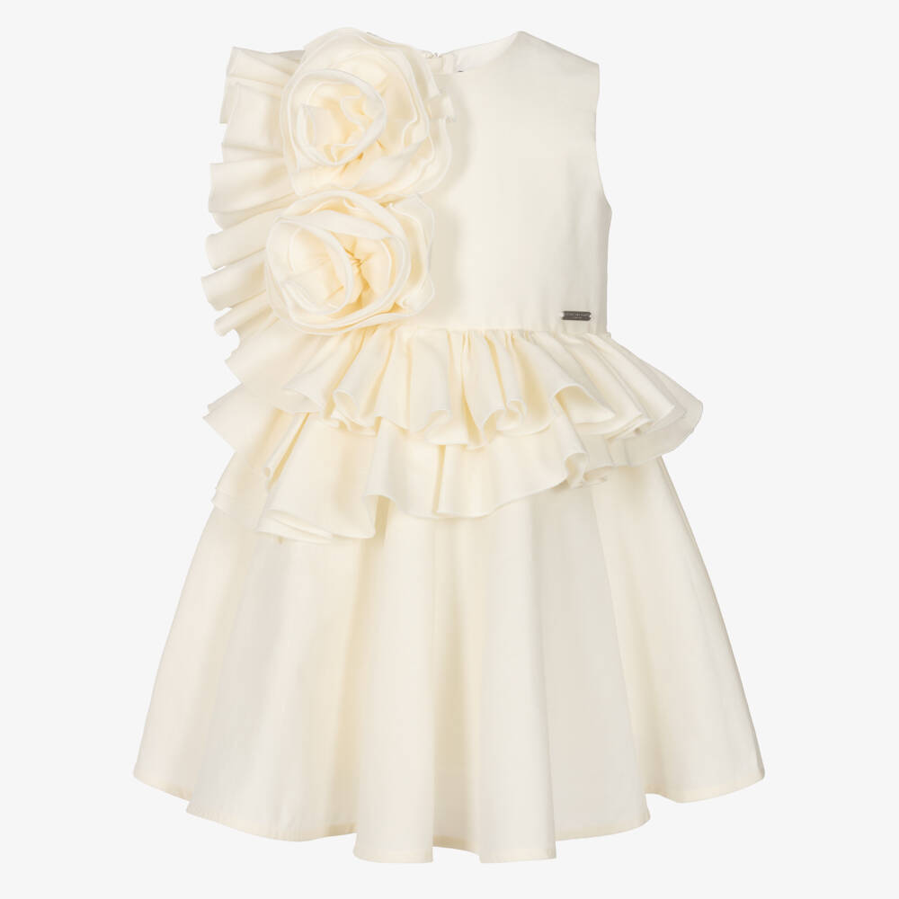 Jessie and James London-Girls Elegant Ivory Floral Frock | Childrensalon Outlet