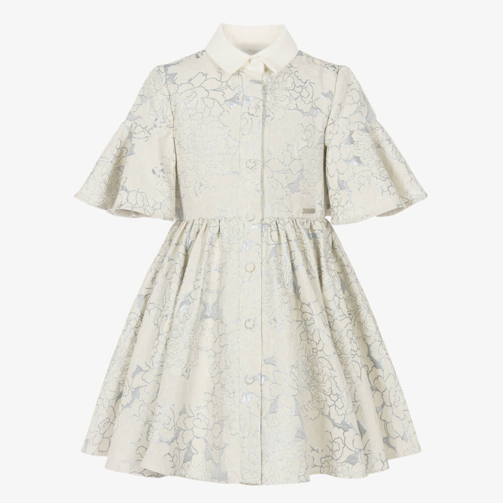 Jessie and James London-Girls Elegant Ivory Floral Frock | Childrensalon Outlet