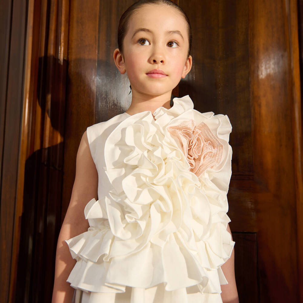 Jessie and James London-Girls Elegant Ivory Ruffle Dress | Childrensalon Outlet