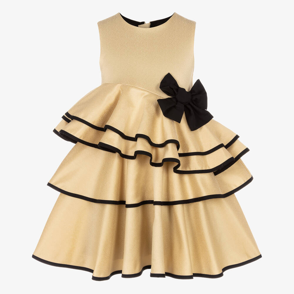 Jessie and James London-فستان مزين بكشكش لون ذهبي وأسود | Childrensalon Outlet