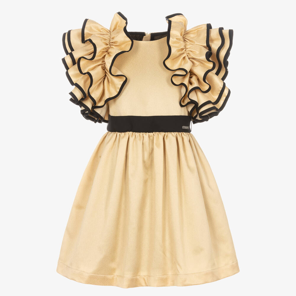 Jessie and James London-Girls Gold & Black Ruffle Dress | Childrensalon Outlet