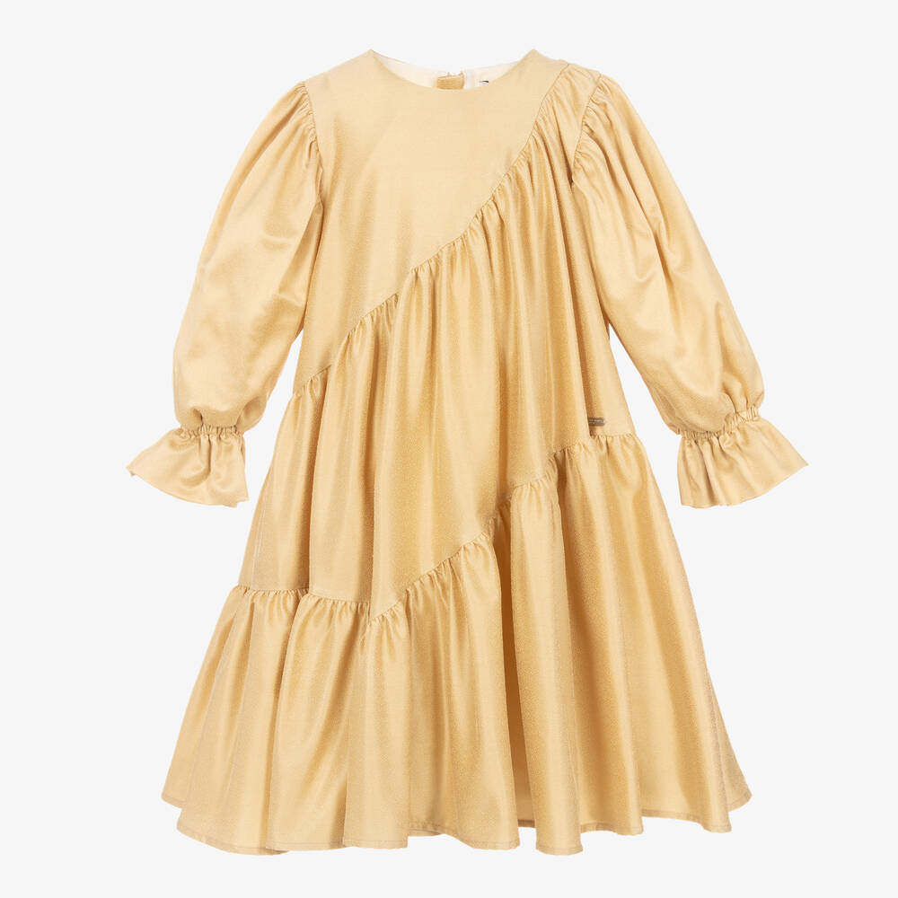 Jessie and James London - Girls Gold Tiered Dress | Childrensalon