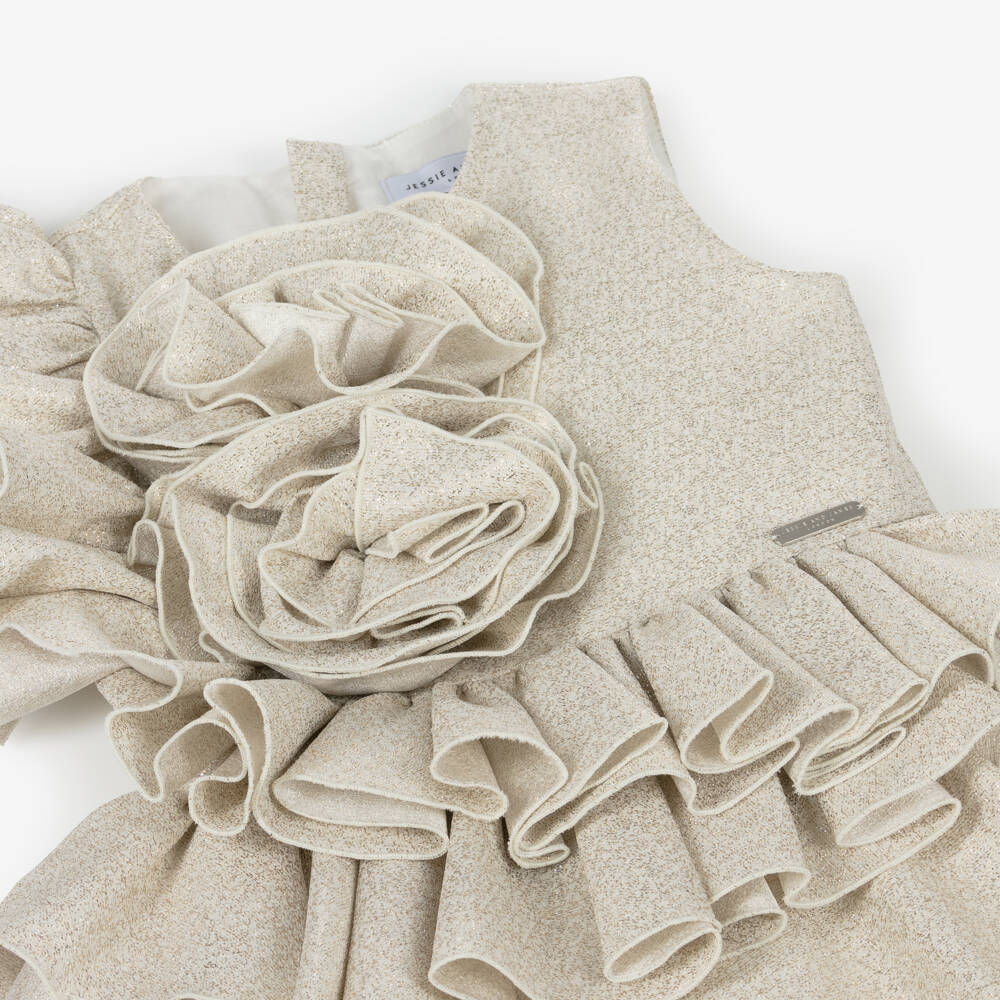 Jessie and James London-Girls Golden Floral Ruffle Frock | Childrensalon Outlet