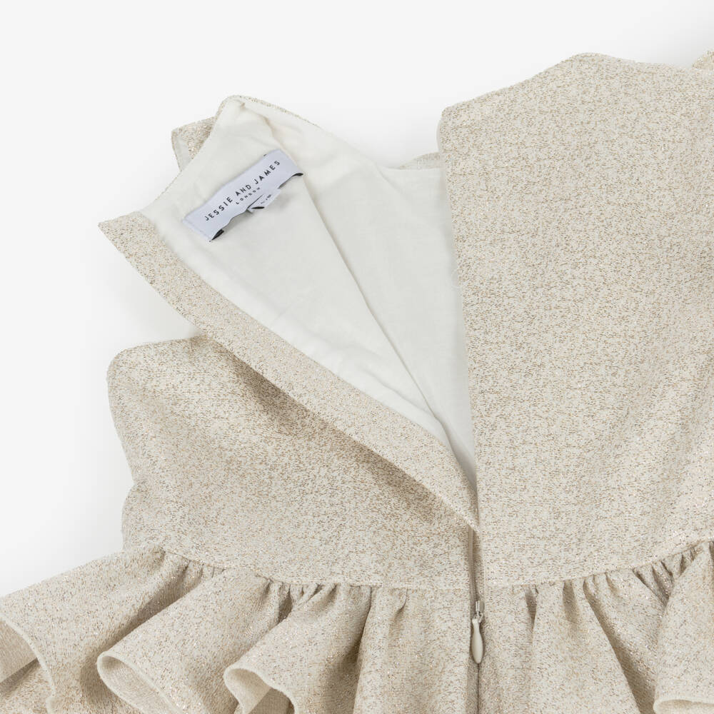 Jessie and James London-Girls Golden Floral Ruffle Frock | Childrensalon Outlet