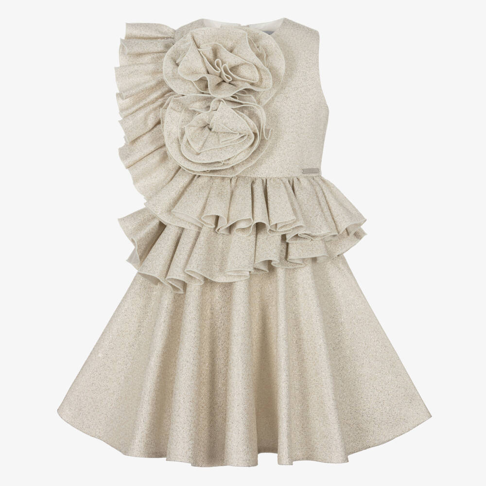 Jessie and James London-Girls Golden Floral Ruffle Frock | Childrensalon Outlet