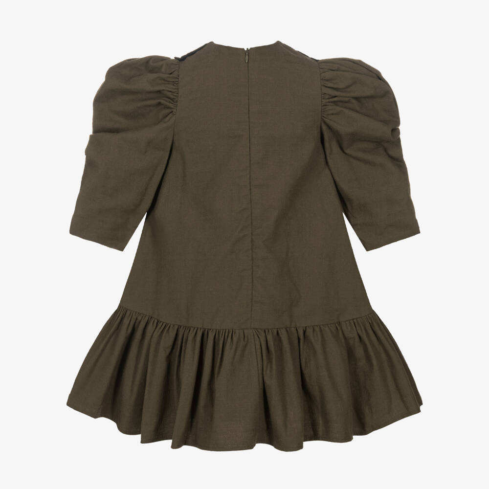 Jessie and James London-Girls Green Dress with Embroidered Black Velvet  | Childrensalon Outlet