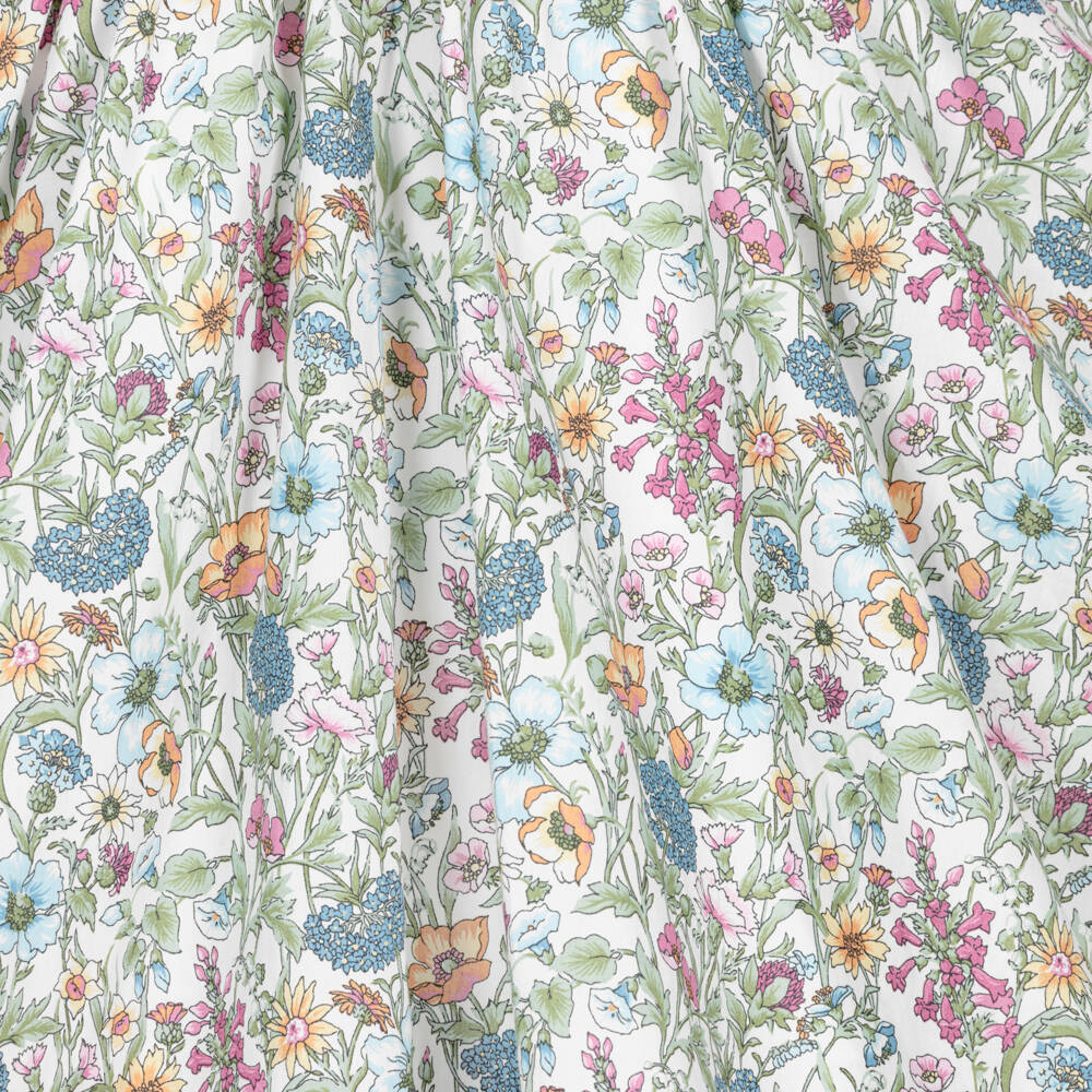 Jessie and James London-Girls Green Floral Print Cotton Dress with Puffed Sleeves | Childrensalon Outlet