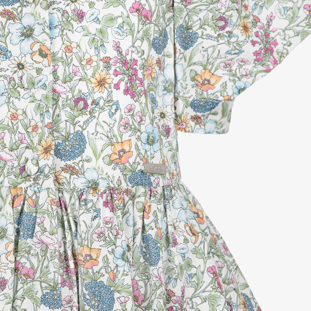 Jessie and James London-Girls Green Floral Print Cotton Dress with Puffed Sleeves | Childrensalon Outlet
