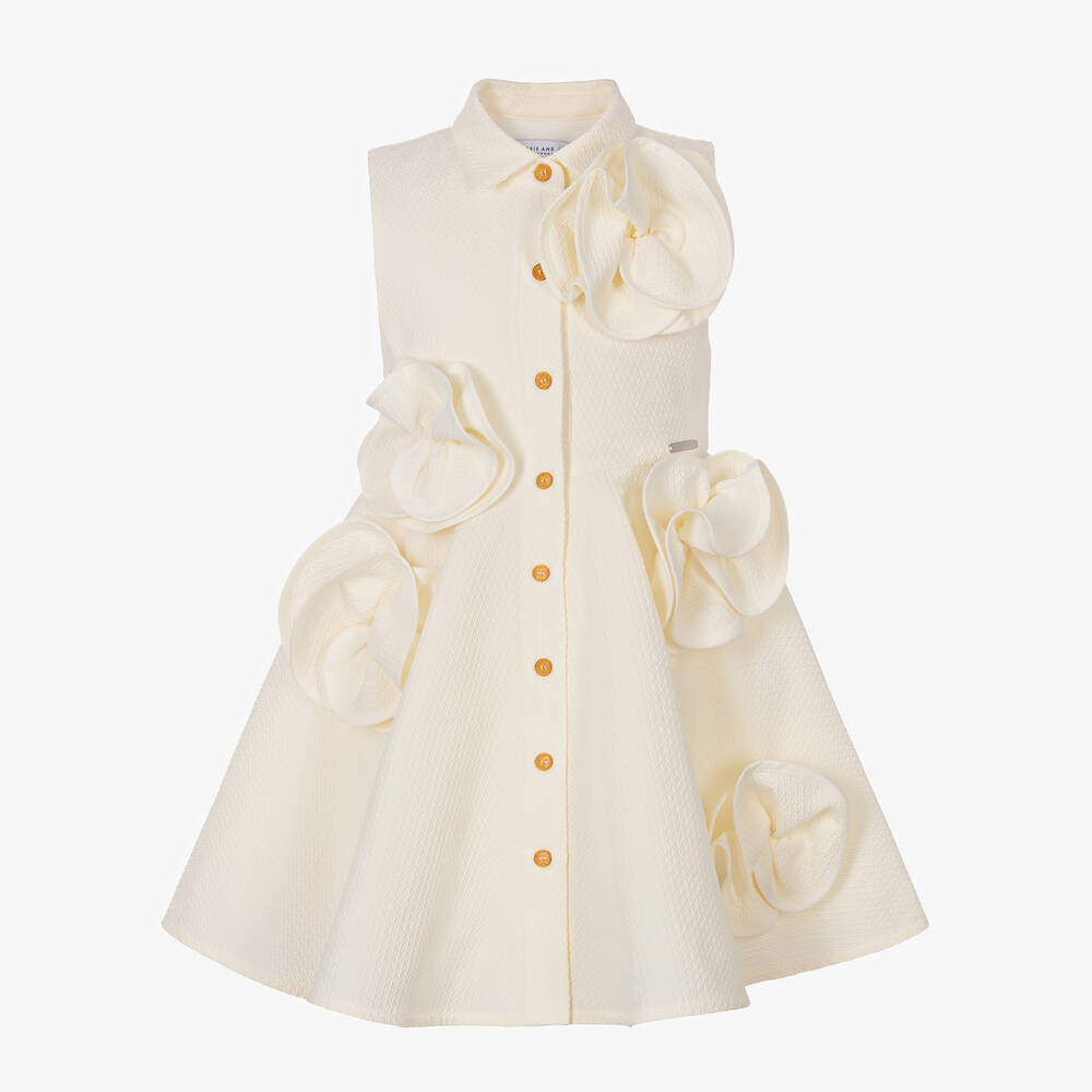 Jessie and James London-Кремовое хлопковое платье с объемными цветами для девочек | Childrensalon Outlet