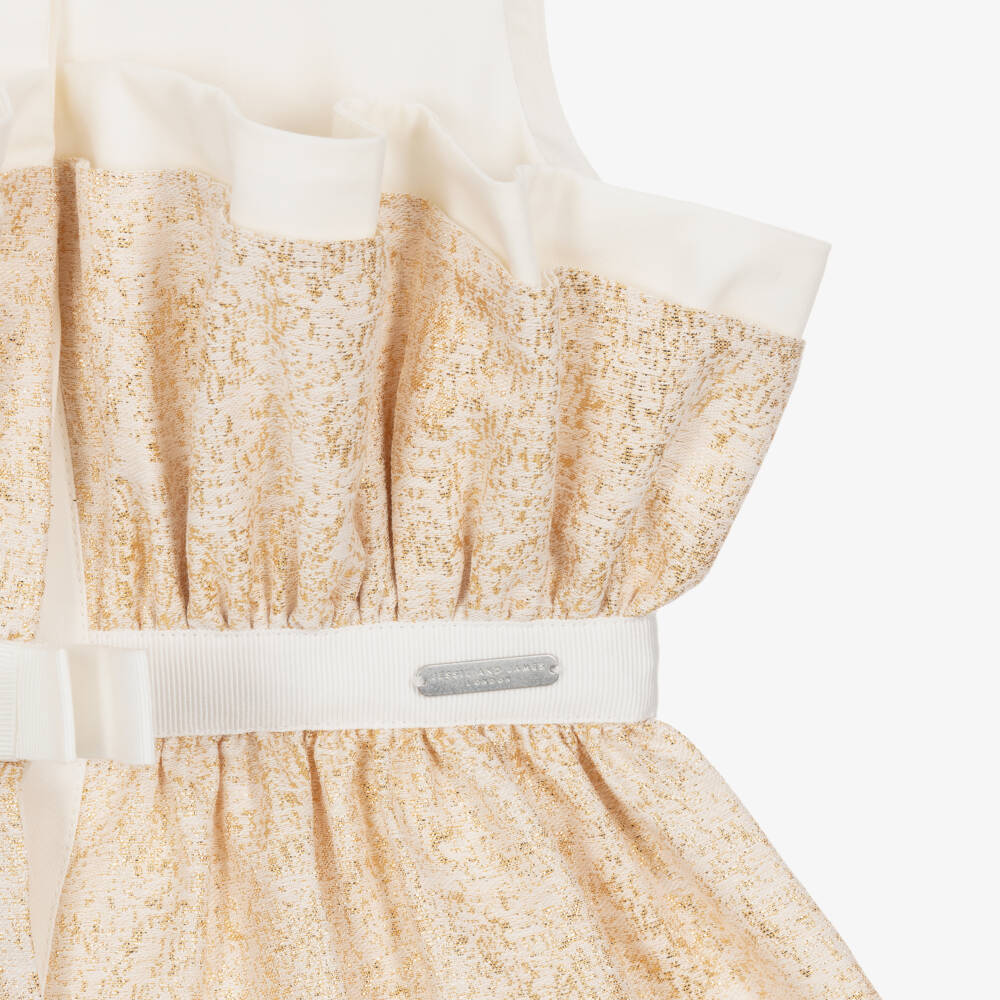 جيسي آند جيمس لندن-فستان براق قطن لون عاجي وذهبي | Childrensalon Outlet